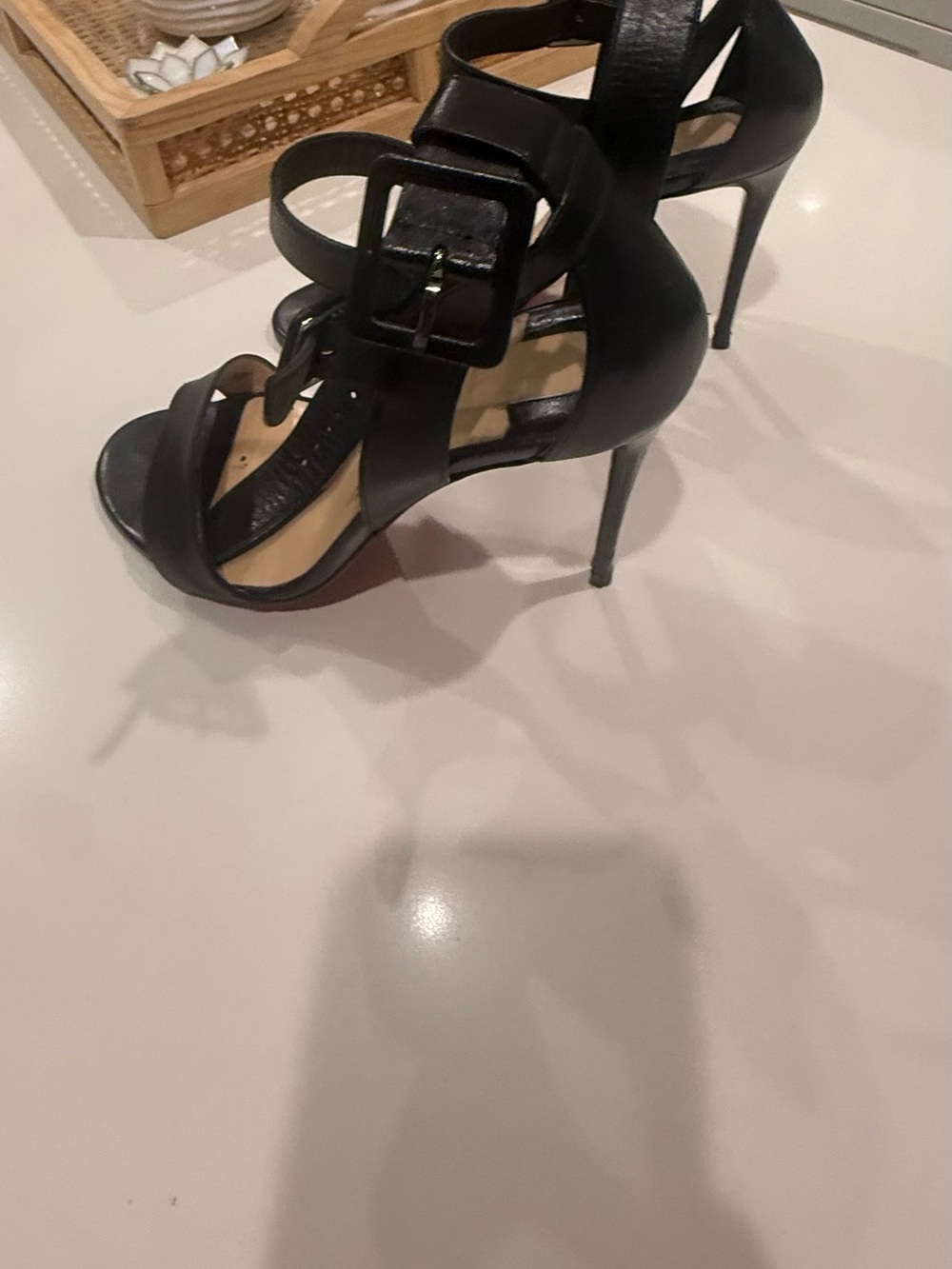 Christian Louboutin multipot Black Leather Strappy Ankle-Heel Sandals sz 39 8.5 - Picture 3 of 10